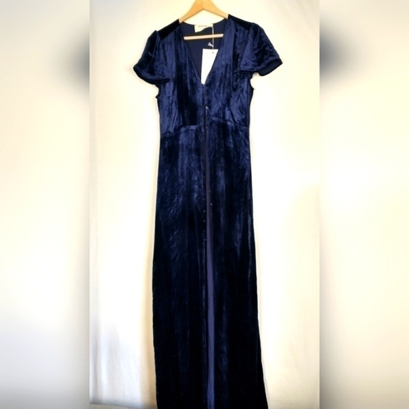 90"s Huzhou Blue Velvet Japanese Maxi Dress Fairycore Grunge 90s Y2K Medium - Picture 1 of 14